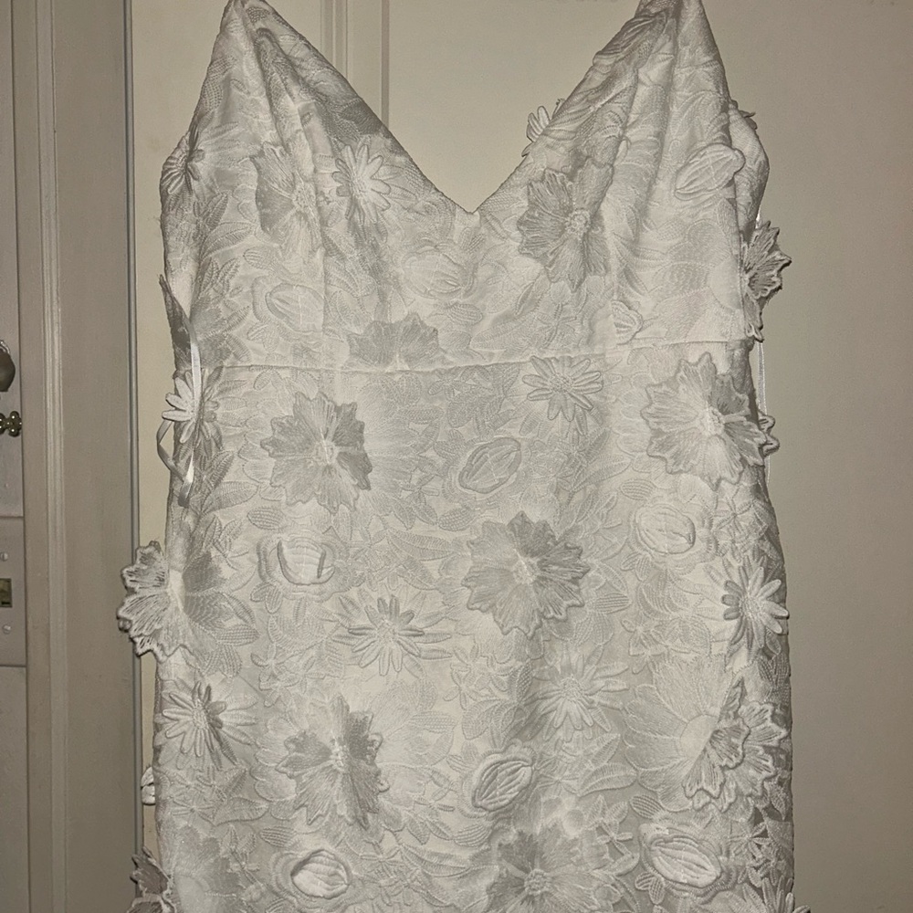 Lulus White Floral Appliqué Spaghetti Strap Dress - Picture 4 of 4